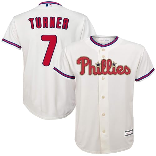 Outerstuff Trea Turner Philadelphia Phillies MLB Kids Youth 8-20 Ivory Cream Alternate Player Jersey (14-16)