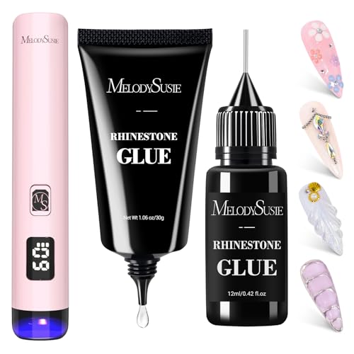 Image of MelodySusie Pink Handheld UV Light for Gel Nails and Rhinestone Glue Kit