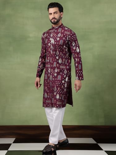 Image of SOJANYA (Since 1958 Men's Cotton Traditional Foil Print Motifs Kurta With Pyjama