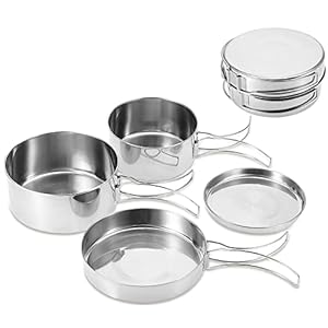 TourKing 4-Piece Camping Cookware Set, Multifunctional Portable Stainless Steel Cooking Set for 2-3 People, Outdoor Hiking Picnic