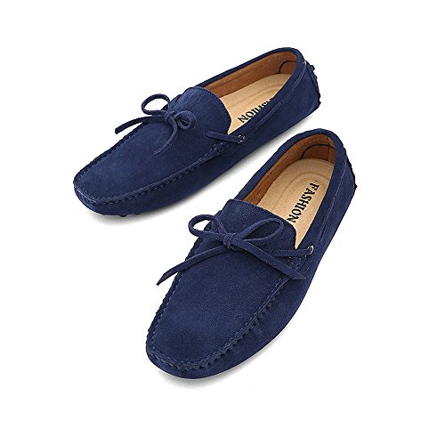 Men's Driving Penny Loafers Genuine Leather Boat Moccasins Rubber Studs Sole(Navy,10 M US)2