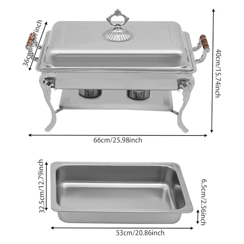 panfudongk 9L Edelstahl Buffetwärmer Speisenwärmer Chafing Dish Buffet Set für Party Hochzeit Camping 2 Speisenbehälter 2 Alkohol Brennstoffdosen mit Deckel für 1-5 Personen – Bild 3