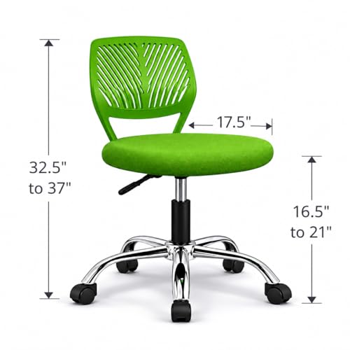 Image of Modern Ergonomic Office Chair, Green, Adjustable Height, Chrome Base with Wheels, Mesh Back Design, Task Seating