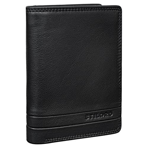 STILORD 'Matthis' Cartera Vertical Hombre Cuero Elegante Billetero Tarjetero con Bloqueo RFID Vintage Portamonete de Auténtica Piel, Color:Negro Cover