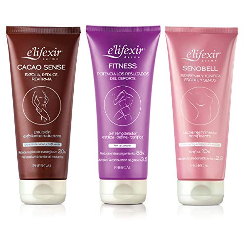 E'lifexir Pack de 3. | Cacao Sense + Fitness + Senobell. | Exfoliante Corporal, Tonificante y Reafirmante de Senos