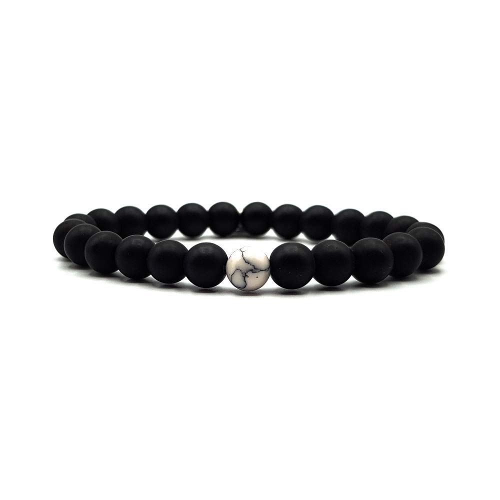 KARDINAL WEIST howlite onyx yin yang bracelet, gemstone beads, natural stone jewelry, friendship bracelet, partner bracelet, XL+, Stone, Onyx