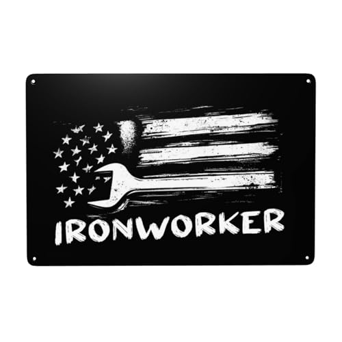Ironworker American Flag 8x12 Inch Metal Sign Retro Wall Decoration