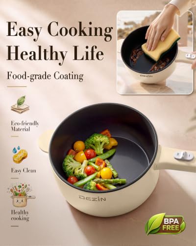 Image of Dezin 2L Hot Pot Electric, Non-Stick Electric Pan, 700W Adjustable Power | Electric Pot for Cooking /Steak /Egg /Fried Rice /Ramen /Soup, Portable Pot for Dorm /RV /Family /Travel /Camping, Include Spatula