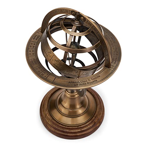 NKlaus Armillarsphäre aus Messing antik auf Holzsockel 17,5x13,5cm Armillarkugel deko 11569