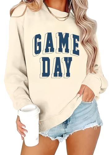 Game Day Sweatshirt for Women Cute Football Graphic Pullover Shirt Football Season Long Sleeve Tops (9 Large)