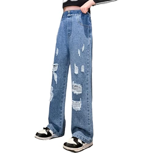Moonker Teen Girls Ripped Distressed Jeans Stretchy Straight High Waist Fit Denim Pants Trendy Vintage