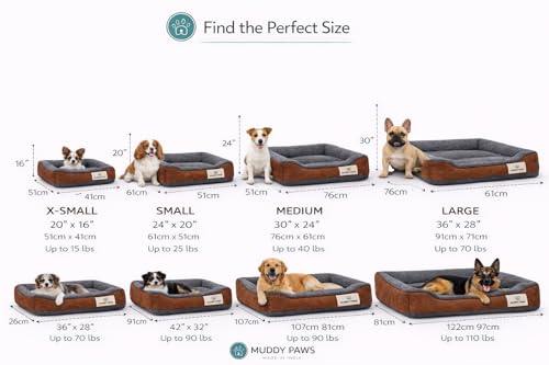 Image of MUDDY PAWS Reversible Sofa Style Dog Bed - Large (68 x 53 x 22 cm) - Plush Fur Surface, Removable Cushion & Anti-Skid Base - Brown & Grey