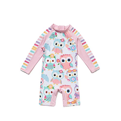 BONVERANO Traje de sol para niñas con protección solar UPF 50+ de una pieza con sombrero de sol (búho, 3-6 meses) Cover