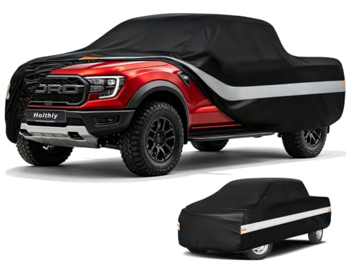 Image of 10 Layers Truck Cover Waterproof All Weather Custom Fit Ford Ranger(2019-2026) Super /Crew Cab Short Bed, Outdoor Full Exterior Pickup Car Cover Sun Rain Snow Ice Protection. Black