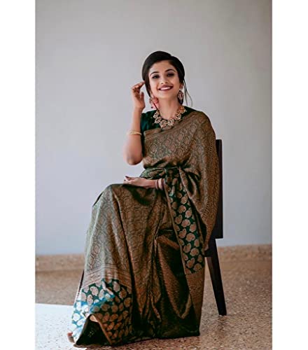 Image of Flosive Women's Present Banarasi Soft Lichi Silk Saree Beautiful Jacquard Rich Pallu Design Work Zari Woven Kanjivaram Silk Style Saree With Soft Lichi Silk Blouse Piece Ayn Royal Mix