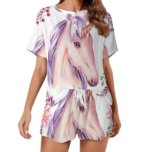 Pyjama femme fleurs licornes contre la chaleur vêtements nuit d'été