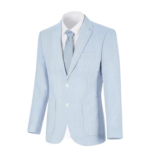 Wehilion Mens Seersucker Suit Jacket Casual Summer Blazer Slim Fit Sport Coats Suits Jackets Wedding Prom Tuxedo Blazers