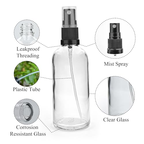 Image of 100ML Clear empty glass bottle With Black Mist Spray And Over Cap | Refillable | Leak Proof For Essential Oils | Reusalble | DIY Perfumes | DIY serums Pack Of -1
