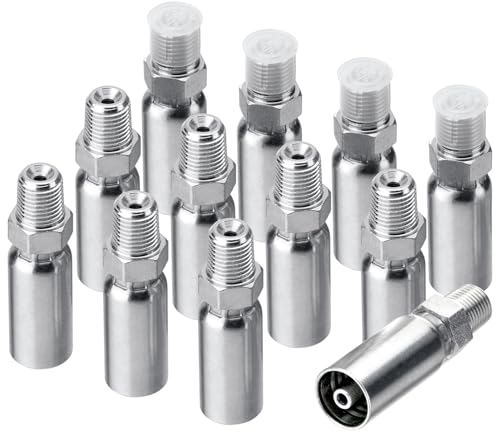 Image of 12 Pack Hydraulic Hose Fittings: 1 /4 inch I.D. Hose x 1 /4 inch NPTF Male with Protection Cover, Hydraulic Hose End Crimp Fitting Kits Compatible with U-Series Hose