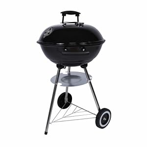Nexos Kugelgrill Holzkohlegrill mit Deckel & Thermometer – Ø 41,5 cm verchromter Grillrost – BBQ Grillwagen mit Rädern – Schwarz – Outdoor Grill für Garten & Terrasse