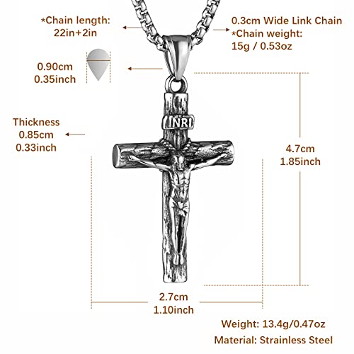 HZMAN Stainless Steel Jesus Crucifix Cross Necklace Religious INRI Cross Pendant for Men Women with 24" Chain Jewelry Gift2