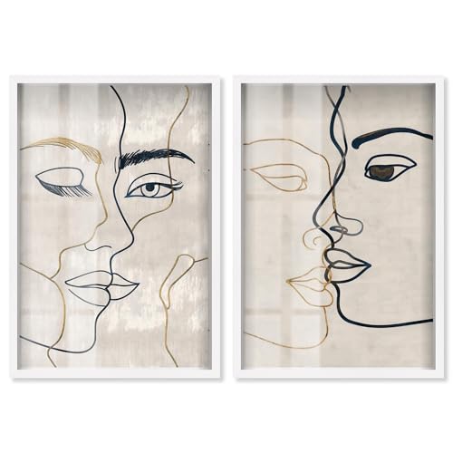 Art abstrait bohème haut de gamme Soulful Connections, triptyque encadré blanc