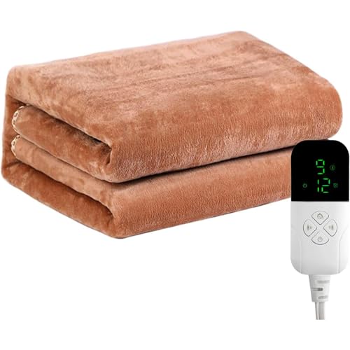 Saraele Electric Heated Blanket Heating Pad Warm Flannel Blanket Fast Heating Winter Body Warmer Cozy Mattress Cover 150x80cm with 2 Temperature Levels for Home 220-240VBrown