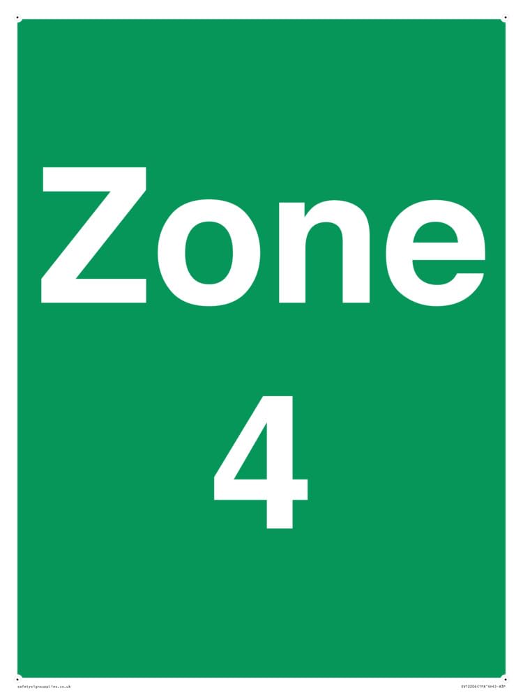 Zone 4 Sign - 300x400mm - A3P, Green/White
