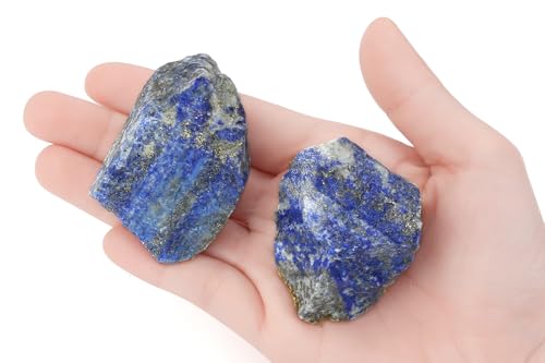 Image of 2Pcs Lapis Lazuli 1.8-2.2 inch Large Raw Natural Crystals Rough Stones Healing Crystal Lapis Lazuli Stone Rocks for DIY Cabbing Polishing Wire Wrapping Decoration Wicca Reiki Rock Gifts