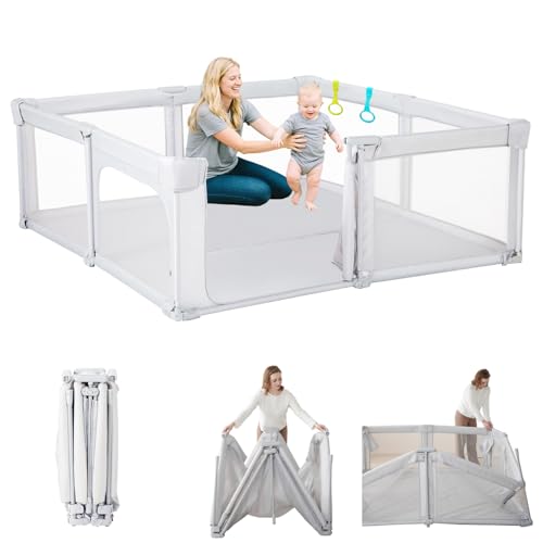 Image of Baby Playpen Pre-Assembly with Adult Door, Foldable Play Pen for Babies and Toddlers with Carrying Case, Non-Slip Play Yard for Indoor & Outdoor, 71x71 Portable Baby Fence