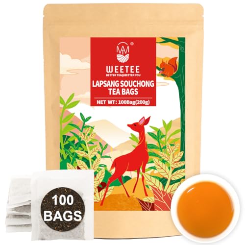 WT WEETEE Lapsang Souchong Tea Bags, 100 Count Smoky Black Tea, Natural Caffeine & Antioxidant, Classic Specialty Chinese Tea, Resealable Kraft Bag | Brew Hot or Iced