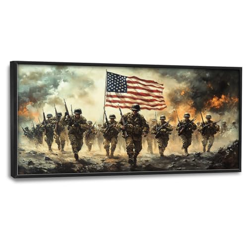 Soldier Large Wall Art for Living Room Patriotic American Flag Fr...