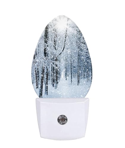Image of Winter Night Light Snow Covered Trees LED Dusk to Dawn Plug-in Nightlight Auto Sensor for Bedroom Bathroom Hallway Living Room