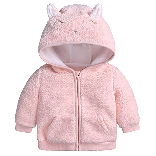 Infant Boys Girls Fleece Hooded Jacket with Ears Thicken Windproof Warm Coat Kids 𝗖artoon Outwear with Pocket