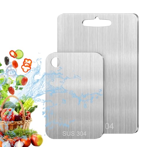 2 Pezzi Tagliere Acciaio Inox, Tagliere In Acciaio Inossidabile, Doppio Lato per Alimenti, Tagliera Cucina per Uso per Carne, Frutta, Verdura (34 * 23cm+25 * 15cm)