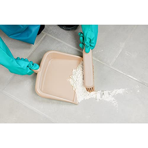 sparta large handheld dustpan with hanging hole heavy-duty plastic dustpan with wide lip for countertops and surfaces plastic 10 inches tan