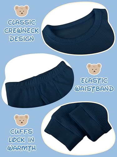 Resinta 3 Sets Boys Waffle Thermal Underwear Set Soft Winter Waffle Thermal Top and Bottom Long Johns Cotton Base Layer2