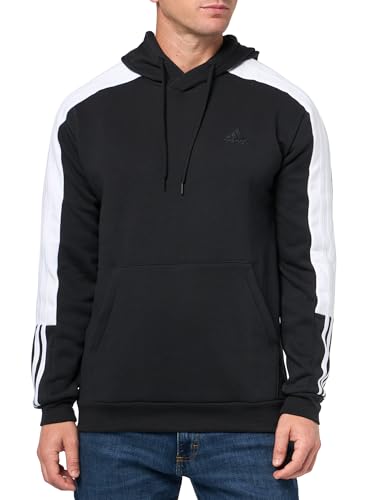adidas Men's Essentials Fleece 3-Stripes Color Blocked Hoodie, Black/White, X-Large