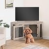 Corner Dog Crate Furniture, Wooden Dog Kennel End Table, Decorative Pet Crate Indoor Use, Furniture Style Dog House for Small Medium Dog, Dog Cage TV Stand, Greige and Black DCHG0801