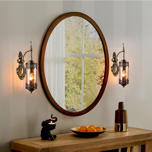 Image of Rustic Wall Sconce with Amber Glass Gothic | Vintage Antique Wall Light Fixture E26 Mid Centry Lantern Bedside Sconces Wall for Living Room Bathroom Mirror
