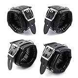 Padded Faux Leather Sex Cuffs, BDSM Bondage Restraints Toys Bondage Handcuffs and Ankle Cuffs for Sex (Handcuffs and Ankle Cuffs Set, Black)