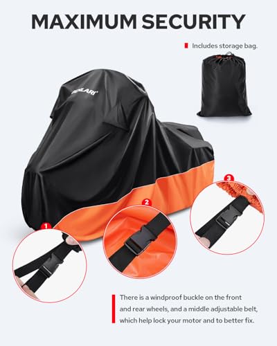 Image of Benlari Upgraded Waterproof Motorcycle Cover with Side Box Compatible with Harley Davidson Touring Models Street Glide /Road Glide /Electra Glide /Honda, Outdoor All Weather Protection (107 inch x 43 inch x 50 inch)
