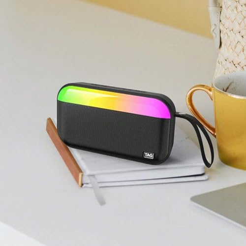 Image of TAG Ray 5W Portable Wireless Bluetooth Speaker with Dynamic Stereo Sound | Customizable RGB LED Lights | TWS Feature | Supports Micro SD Cards, FM, USB | Comes with Inbuilt Mic (Black)