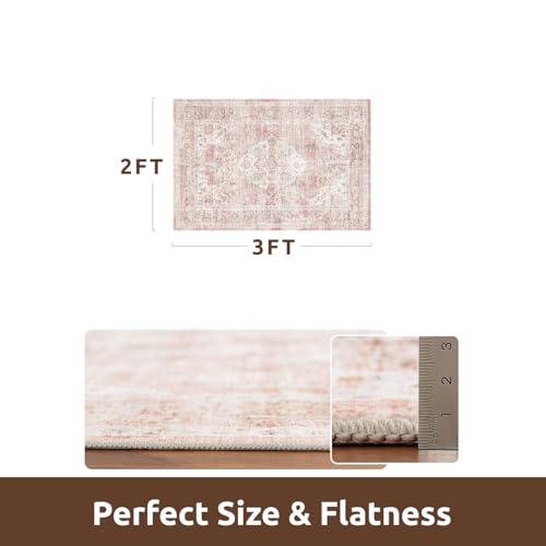 AMOAMI-2X3 Small Rug-Washable Rugs Entryway Mat Indoor-Soft Vintage Non Slip Rugs for Kitchen Laundry Room Bathroom Pink Decorative Accent Rug for in Front of Sink 24 Inch x36 Inch