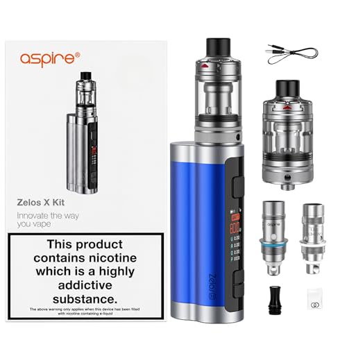 Aspire Zelos X Vape Kit 80W External 18650 battery (not included) Nautilus 3 Tank Type-C Charging 2ml TPD Tank - Compatible with Aspire Nautilus Series Coils - No Nicotine (Blue)