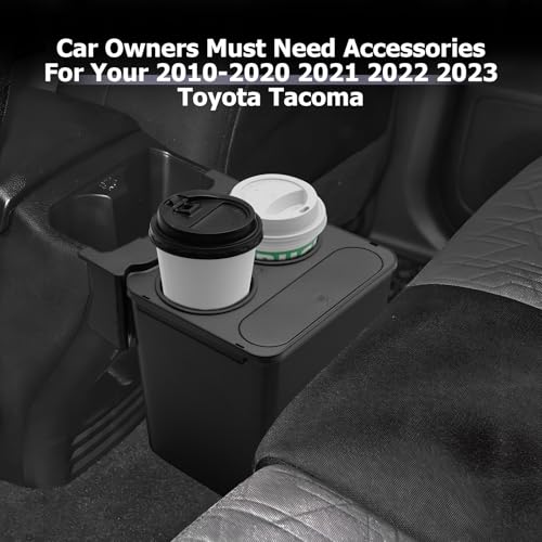 Image of LUWU Tacoma Trash Can Compatible with 2010-2020 2021 2022 2023 Toyota Tacoma Accessories Trash Bin [with 2 Cup Holders] Extra Rear Storage Box Garbage Cans Trashcan
