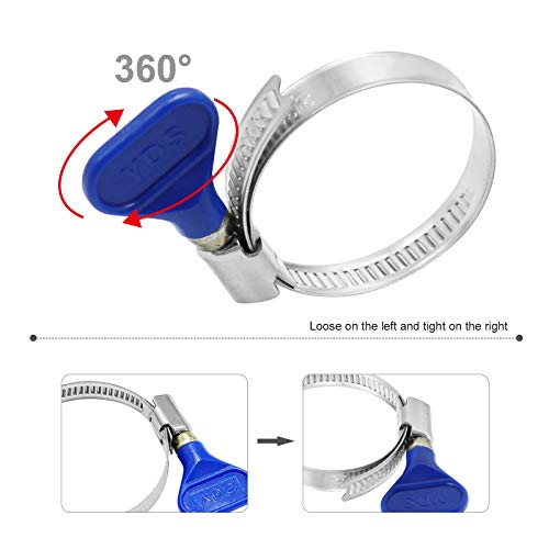 Image of 2 1 /2 inch Blue Hose Clamps Butterfly 50-70mm (2-2.75 inch) Thumb Screw Key Adjustable 304 Stainless Steel Pipe Clamp, 9mm Width 0.6mm Thickness Shank Card, for Pipeline Automotive Dryer Vent Clamp