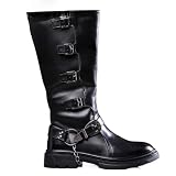 NEGYANME Mens Knee High Motorcycle Boots Leather Buckle...