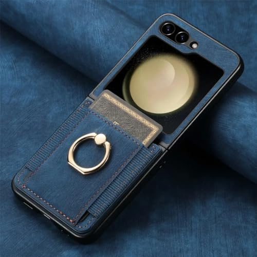 Capa para Galaxy Z Flip 3 Retro Couro PU Carteira Anel Porta-Cartão (para Galaxy Z Flip 3/Azul)