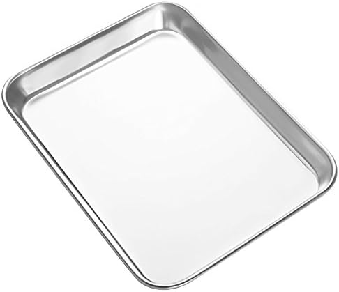 HEAHYSI Mini Stainless Steel Baking Sheets,Small Cookie Sheets, Toaster Oven Tray Pan Rectangle Size 9.4Lx7Wx1H inch By, Non Toxic & Healthy,Superior Mirror Finish & Easy Clean, Dishwasher Safe
